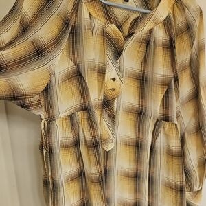 BCBGMaxAzria Plaid Blouse in Yellow and Brown